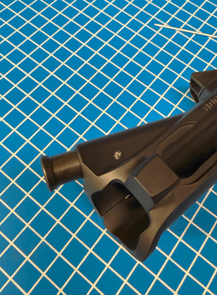 Bolt catch fully installed with the blot catch screw